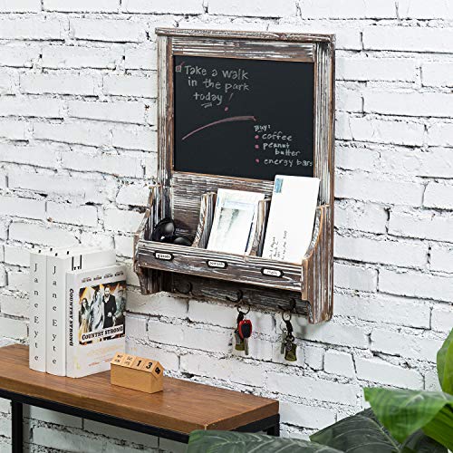 Mygift TB-HOM0126DKBRN Wall Mounted Entryway Mail Holder And Key Organizer Rack In Rustic Torched Wood Finish With Decorative Chalkboard thumb #3