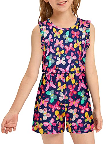 Girls Jumpsuit Size 6 7 Short Sleeve Rompers With Pockets Summer Ruffle Rompers Elastic Waist Colorful Outfits For Kids #TOP1