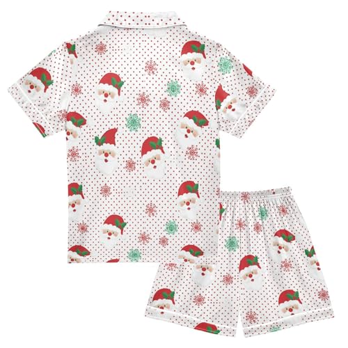 Satin Pajama Sets Short Sleeve Santa Claus Snowflakes Button Down Silky Nightwear 2 Piece PJS 5-14Y2