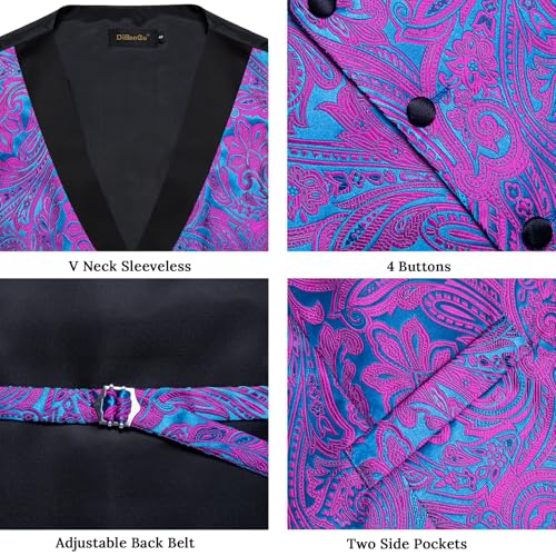 Image of DiBanGu Mens Paisley Suit Vest Silk Jacquard Waistcoat and Necktie Set Formal Shawl Collar Dress Vest 7PCS for Wedding Party