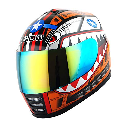 WOW Motorcycle Full Face Helmet Street Bike BMX MX Youth Kids Shark Orange - Thumbnail 3