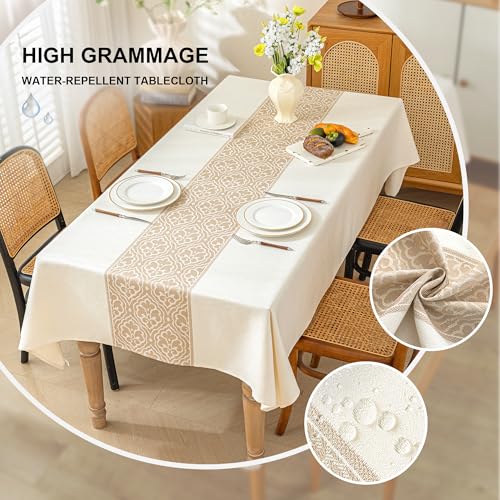 Nordic Beige Rectangular Tablecloth, Premium Drape, Water & Stain Resistant, Elegant Rectangle Table Cover for Dining, Kitchen, Party, Home Decor