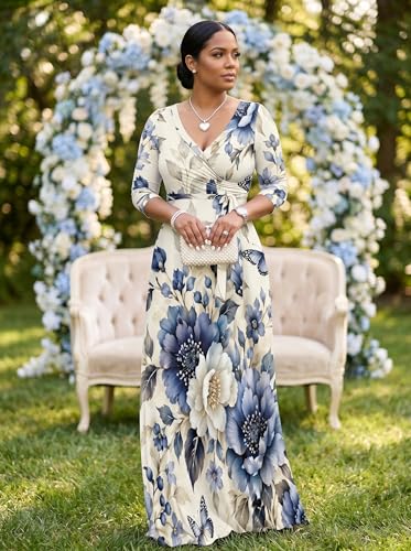 Image of Women Plus Size 3 /4 Sleeve Maxi Dress with Belt
