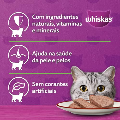 Pack de Ração Úmida Whiskas Lata Patê de Carne para Gatos Adultos 290 g - 24 unidades