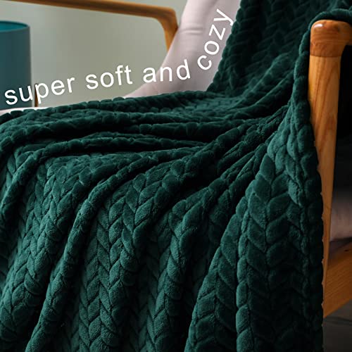Exclusivo Mezcla Large Flannel Fleece Throw Blanket, 50X70 Inches Soft Jacquard Weave Leaves Pattern Blanket For Couch, Cozy, Warm, Lightweight And Decorative Forest Green Blanket #TOP6