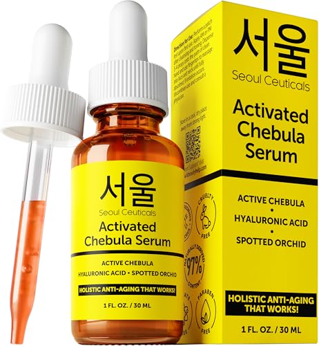 SeoulCeuticals Chebula Active Serum for Face - Korean Skin Care Anti Aging Natural K Beauty Skincare With Hyaluronic Acid + Spotted Orchid for Healthy Youthful Glowing Skin 1oz