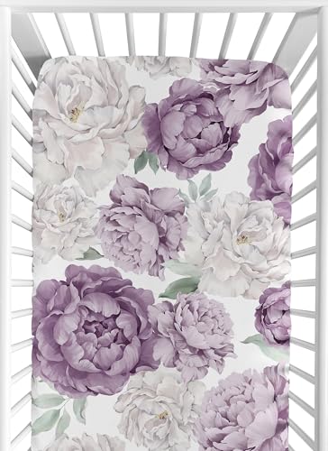 Sweet Jojo Designs 2P-CS-PEONY-PU-IV Boho Shabby Chic Floral Girl Baby Fitted Crib Sheet Set Infant Newborn Nursery Toddler Bed Room Standard Mattress 2P Solid Purple Off White Ivory Bohemian Vintage Watercolor Nature thumb #1
