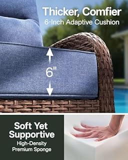 NUSBAY Patio Furniture Set with 6-Inch Thick Cushions, High Back Outdoor Swivel Rocker Chairs, Patio Couch and Ottomans, 6-Piece Easy Assembly Conversation Set for Porch Deck Pool Yard in Blue