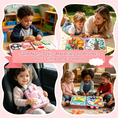 Image of Busy Book for Toddlers 1-3 Years Old, Quiet Busy Board, Suitable for 1-Year-Olds, Montessori Toy, Birthday Gift for 1-Year-Old Boys and Girls, Felt Activity Book, Baby Travel Toy