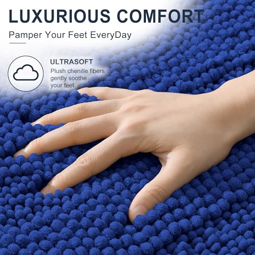 Image of Smiry Thick Chenille Bathroom Runner Rugs 44x24, Extra Absorbent Striped Bath Mat, Machine Washable, Rubber Backing, Long Bath Rugs for Bathroom, Tub & Shower, Home Decor Accessories, Royal Blue