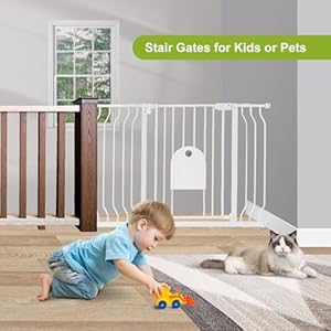 Baby Gates with Cat Door - Auto Close 29.5"-48.4" Safety Metal Dog Pet Gate for Doorway, Stairs, House, Walk Through Child Gate with Pet Door, includes 4 Wall Cups and 2 Extension Pieces Baby Gates with Cat Door Auto Close 295 484 Safety Metal Dog Pet Gate for Doorway Stairs House Walk Through Child Gate with Pet Door includes 4 Wall Cups and 2 Extension Pieces