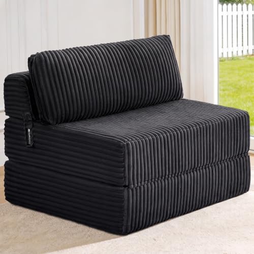 Image of Folding Sofa Bed Convertible 4 in 1 Sleeper Chair Black Twin