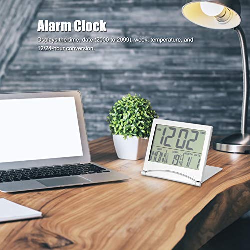 Electronic Compact Alarm Foldable Calendar Easy to Read Atomic Desktop Clock Auto Set Digital Alarm Clock Screen with Time/Date/Temperature Display- Perfect for Nightstand or Desk - Image 4