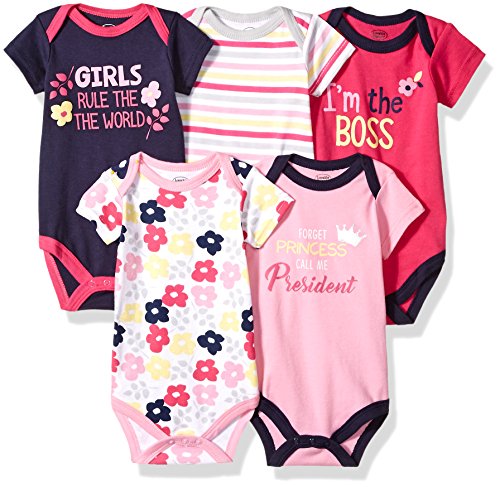 Luvable Friends Unisex Baby Cotton Bodysuits, Girls Rule, 9-12 Months