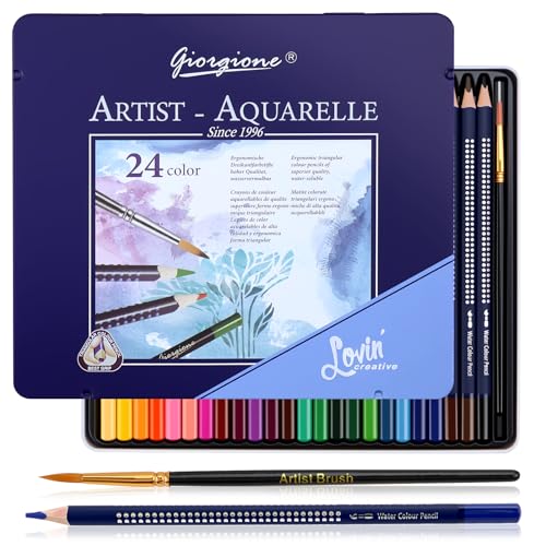 BINYI Buntstifte Aquarellstifte Set Farbstifte für Kinder und Erwachsene Künstlerfarbstift Wasservermalbare Aquarell Stiften Holzmalstifte 24 Farben