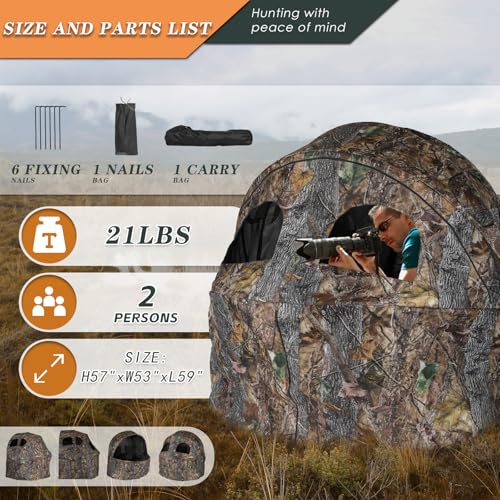FUNHORUN Hunting Chair Blind, 2 Man See Through Ground Blind, Portable 2 Person Camouflage Chair Tent with Carrying Bag by FUNHORUN - Image 4