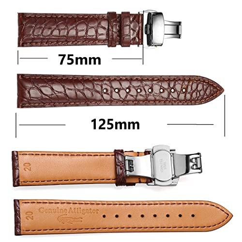 Image of Moran Genuine Leather Band Alligator and Cowhide Replacement Deployment Buckle Watch strap18mm to 24mm Crocodile Leather Strap for Men's and Women's
