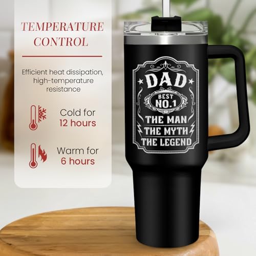 Image of SANDJEST Dad 40 oz Stainless Steel Insulated Tumbler With Handle & Straw Lid for Dad on Fathers Day, Birthday, Christmas or Valentine's Day