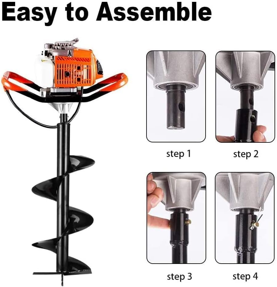 Image of 72cc Post Hole Digger 2-Stroke Petrol Gas Powered Earth Digger with 3 Auger Drill Bits (3 inch 5 inch & 8 inch) + 2 Extension Rods(24 inch & 24 inch) for Farm Garden Plant