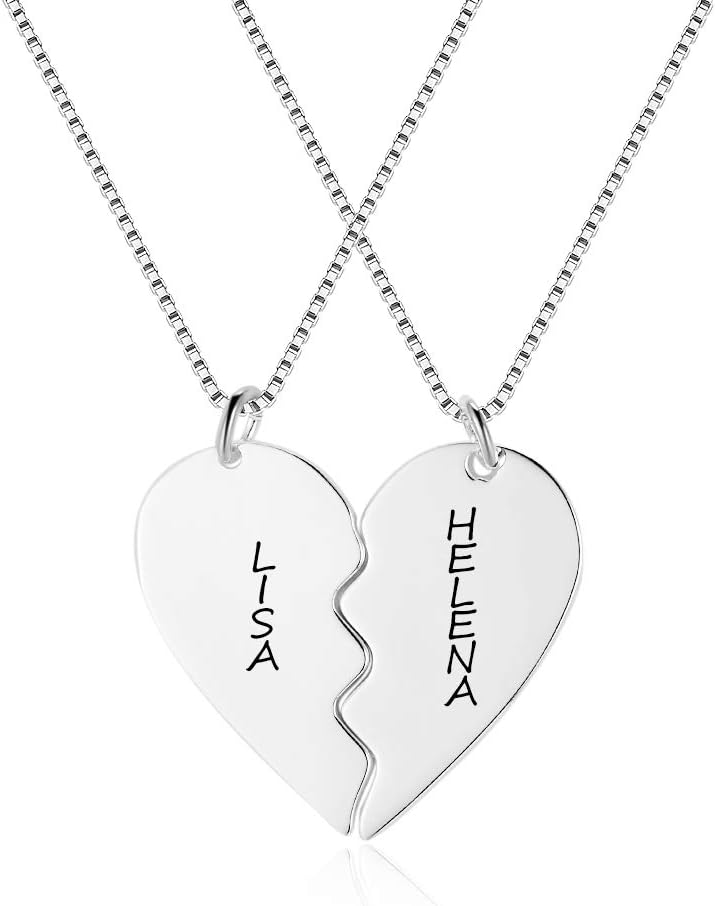 Personalized Friendship Necklace BFF Necklace Heart 2/3/4 Pieces Puzzle Pendants Stainless Steel Customizable Name Necklace for Couple Friend Family (2 Piece Set)
