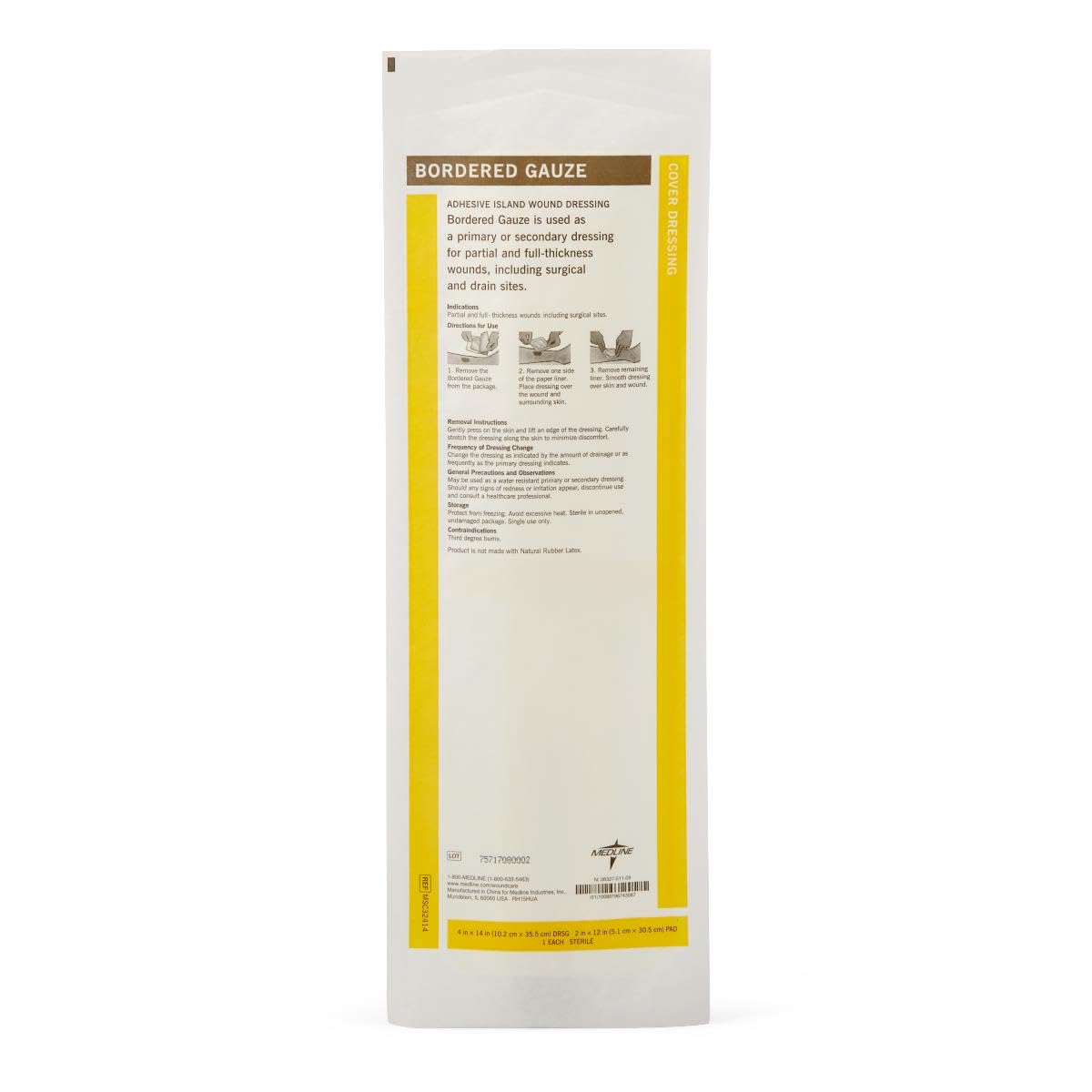 Medline MSC3222ZZ- Calibre estéril, 5 x 5 cm (paquete de 15), 4" X 14" (2" X 12" pad), blanco, 15