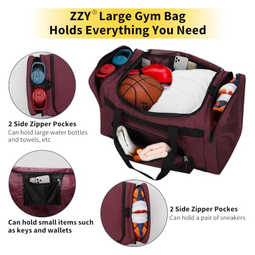Image of 55L Gym Bag Sport Duffle Bag for Men, Maroon | Spacious, Multi Pockets, 22 inch, Weekender, Travel