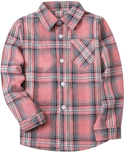 SANGTREE Mens Long Sleeve Flannel Shirt Button Down Plaid Shirts Pink Plaid, S