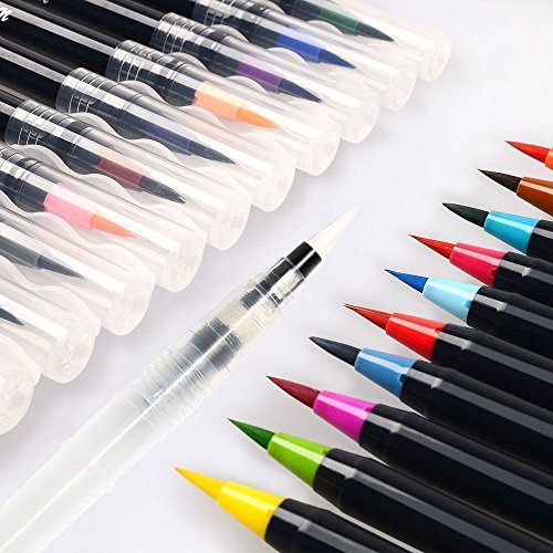 Alycoco Watercolor Brush Pens Set - Premium Soft Flexible Dual Tips Coloring Brush Pen & Fineliner Color Marker Pens For Children Adult Coloring Sketching Books, Manga, Comic, Calligraphy (20 Colors) #TOP2