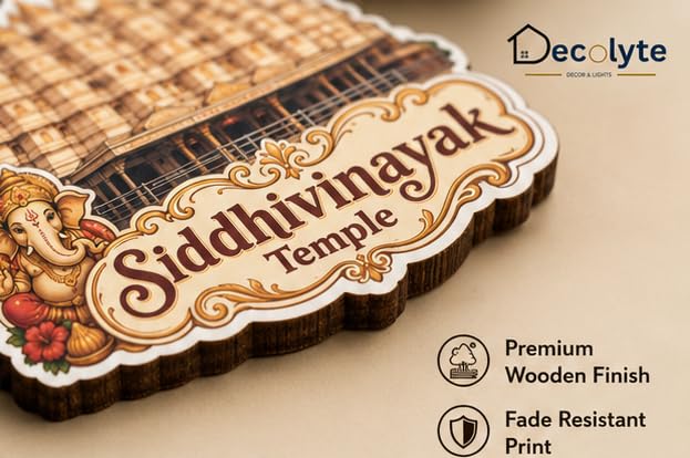 Image of Siddhivinayak Temple Theme Wooden Fridge Magnet Souvenir | 3x3 in Kitchen Home Decor Gift