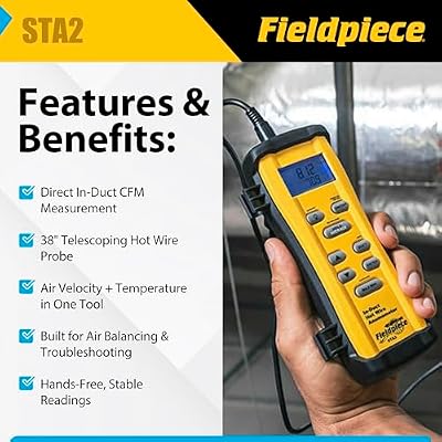Fieldpiece STA2 in-Duct Hot Wire Anemometer for HVAC Airflow Measurement - CFM, Air Velocity & Temperature - 38 Telescoping Probe - Hands-Free Air Balancing Tool