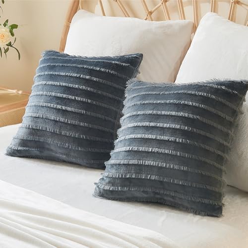 Image of BEDELITE Velvet Pillow Covers with Zipper, Boho-Dark Gray, 18x18 in, 2 Pc