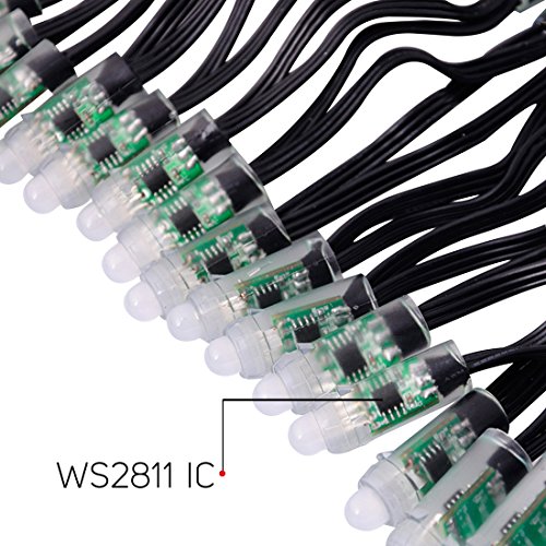 BTF-LIGHTING WS2811 Diffused Digital RGB LED Pixel String Light 12mm Individually Addressable Round LED Module 50pcs/String IP68 Waterproof DC 5V Works with