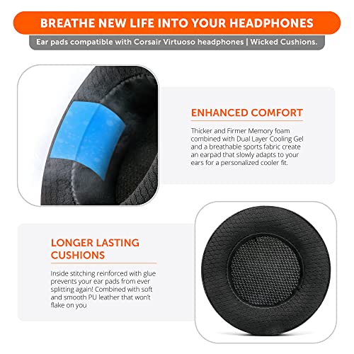 WC FreeZe Virtuoso, Hybrid Fabric Cooling Gel Replacement Earpads for Corsair Virtuoso Gaming Headset Made by Wicked Cushions - Image 4