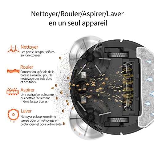 Ultenic D5s Pro Robot Aspirateur Laveur 3000PA 2 en 1, 150min d'Autonomie, Contrôle Intelligent avec App et Alexa, Idéal pour Les Poils d'Animaux, Cheveux, Poussière et Moquettes - Image 3