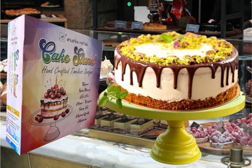 Image of Pista Green Metal Cake Stand Pedestal | Round Non-Revolving Dessert Display | 9 inch Diameter Top | Birthday, Wedding & Party Cake Holder