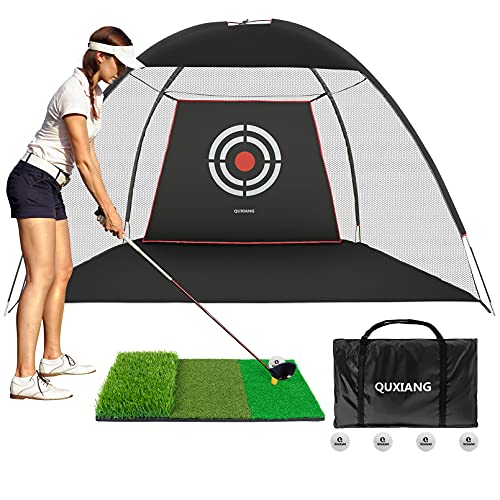 Blisset Golf Practice Net, 10x7ft Golf Hitting Net with Golf Hitting Mat ，5 PCS Golf Balls，Grass Mat， Carry Bag for Backyard Driving Indoor, Men Kids Indoor Outdoor Sports Game