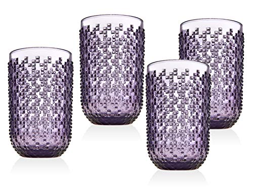 Godinger Tumbler Glasses, Highball Glasses, Drinking Glass, Glass Cup, Alba Amethyst - 12 oz – Set of 4