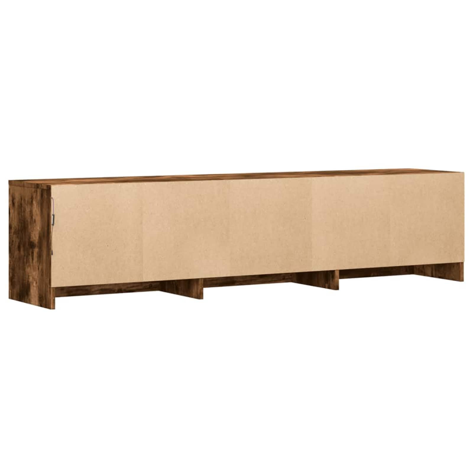 Mueble de TV de madera de roble ahumado con 3 cajones, estantes y compartimentos, montaje en pared, mueble bajo con gestión de cables para sala de estar, juegos