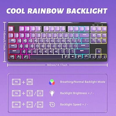 ATTACK SHARK M87 80% Wireless Gaming Keyboard,87 Keys Rainbow Lights TKL Mechanical Feeling SA PBT Keyboard for Mac/Win, Bluetooth 5.0/2.4Ghz Dual Mode Pc Keyboards for Office/Gaming Purple