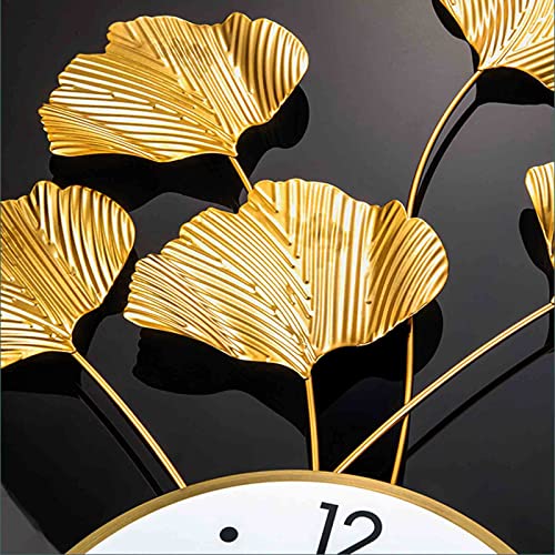 Horloge murale suspendue en fer forgé feuille de ginkgo dorée grand format