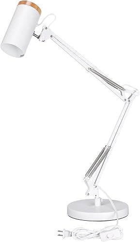 Miniatura 10 de TORCHSTAR Lámpara de escritorio alta con brazo oscilante con acento de madera, altura máxima ajustable de gran tamaño 29.7 pulgadas, lámpara de