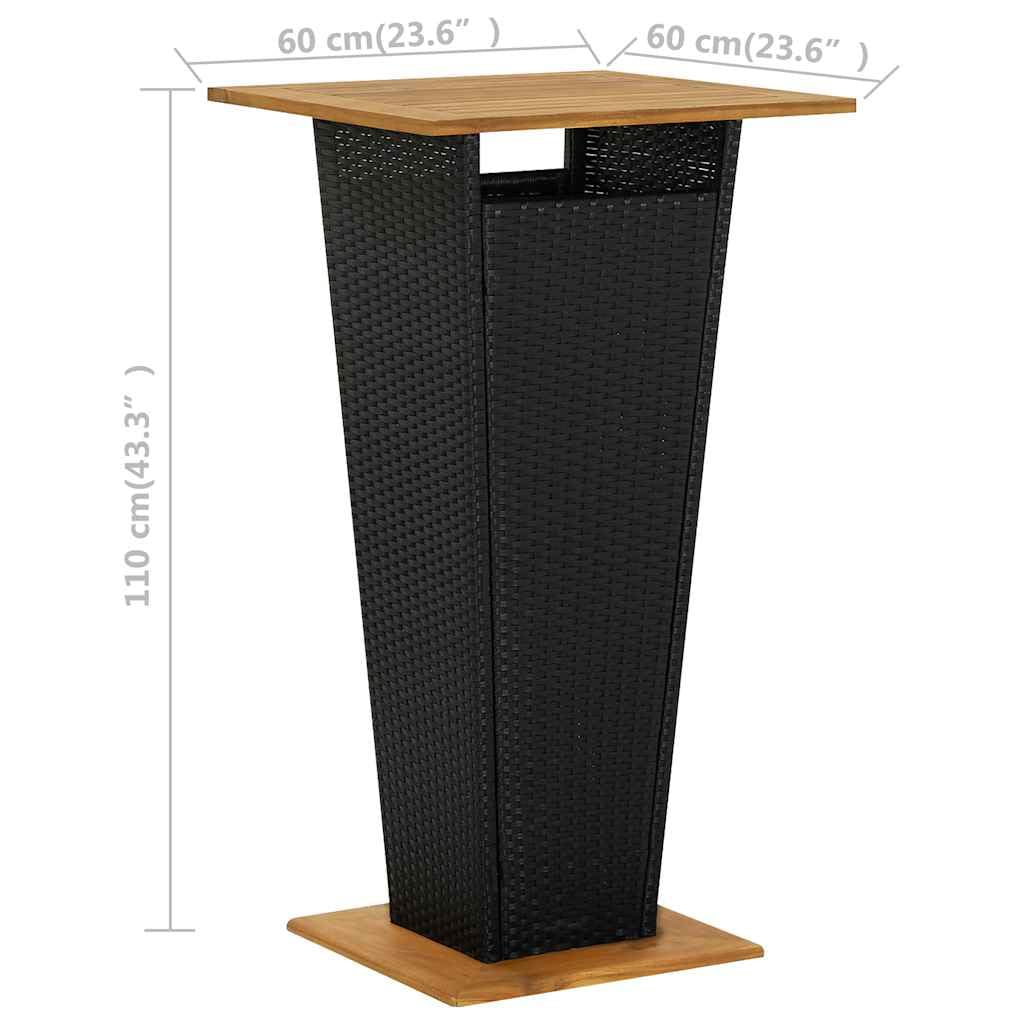 Juego de 5 barras de jardín negro con mesa y sillas de ratán sintético y madera de acacia para balcón, terraza o jardín, muebles de exterior, resistente a la intemperie, grupo de salón, grupo