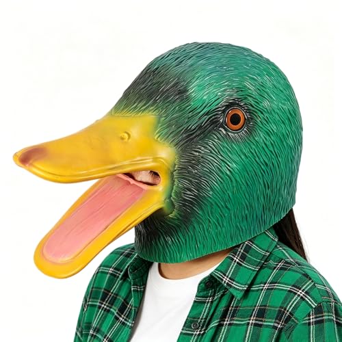 BEENODI Funny Duck Mask for Adults Halloween Full Head Latex Mask 3D Eyes One Size Suitable for any party and Halloween