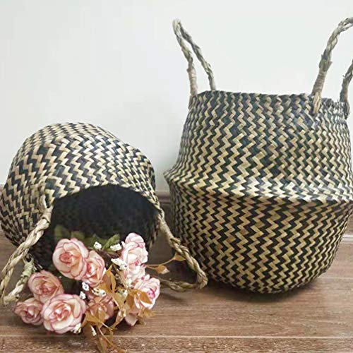 Yardwe -Cesta dobrável de vime de algas marinhas Cesta de vime para roupa suja Cesta de armazenament