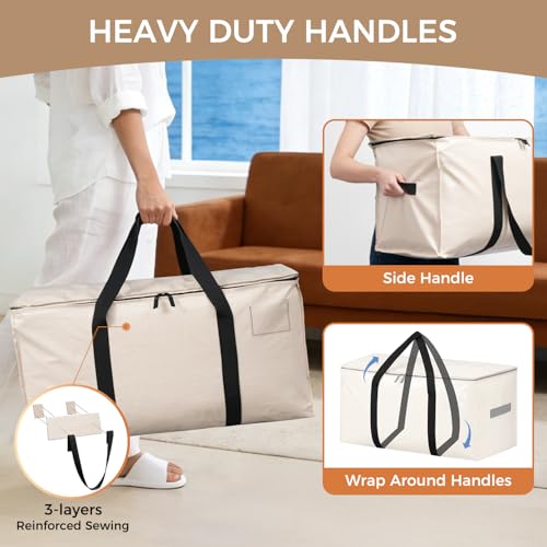 Image of BAGAIL Heavy Duty Moving Bags with Strong Handle, Extra Large Moving Boxes, Storage Tote for Clothes, College Moving Supplies(Beige, 8 Pack)