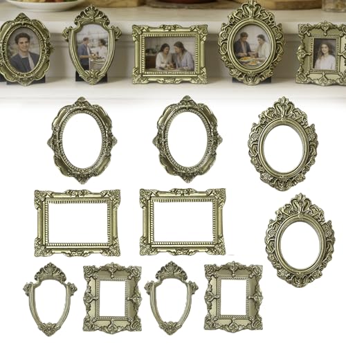 Generisch 10 Stück Vintage Mini Bilderrahmen, Unregelmäßige Größe Winzige Bilderrahmen, Miniatur Bilderrahmens, kleine Antiker Fotorahmen Aus Harz, Für DIY Wandschmuck, Fotografie Dekoration