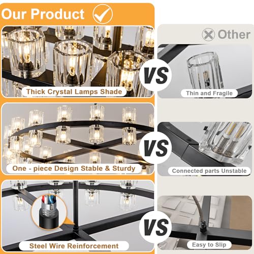 Image of Modern Black Crystal Chandelier,36 inch K9 Crystal Chandeliers for Dining Room Over Table,Wagon Wheel Chandeliers for Dining Room,Living Room,Foyer,Includes 36XG4 Bulbs