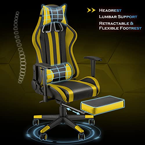 Soontrans-Silla-Gamer-Ergonomica-Silla-Gaming-con-Reposapies-Reposacabeza-y-Cojin-Lumbar-Reposabrazos-Ajustable-Mecanismo-de-Inclinacion-Carga-maxima-de-150-kg-Amarillo