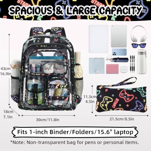 Image of Three-layer Clear Backpack, Heavy Duty Clear Bookbag for Kids, See Through Backpack Transparent Bag for Girls Boys (Game)