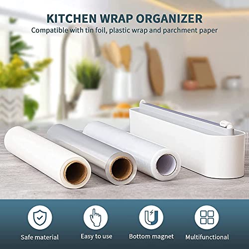 Refillable Magnetic Plastic Wrap Dispenser With Slide Cutter, Sturdy Food Cling Film Cutter, Press and Seal Wrap, 12" x 328' Roll BPA Free - Thumbnail 5